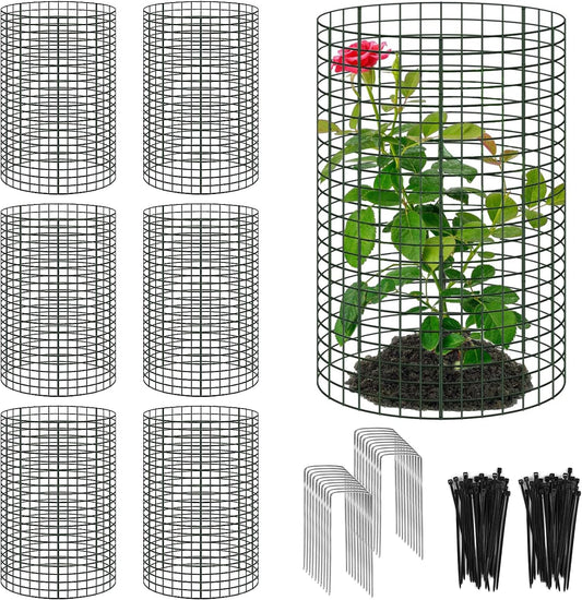 18 Pcs 24'' x 12'' Large Wire Plant Protector from Animals, 6 Pack Metal Plant Cage Chicken Wire Cloche with Ground Stakes and Nylon Tie to Keep Animals Out, Garden Protection Bunny Barricade