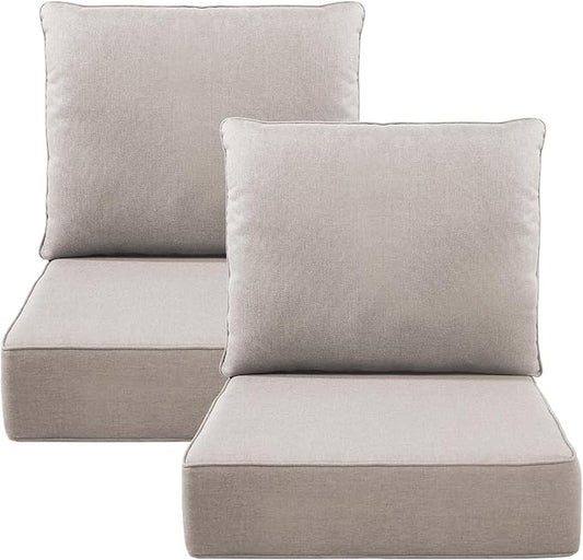 Luxury 6" Outdoor Cushions for Patio Furniture, 24x24x6" Thick Seat Cushion Set of 2, Fade Resistant Couch Chair Replacement Cushions High Density Deep Wicker Chair Cushion w/ Removable Cover, Beige
