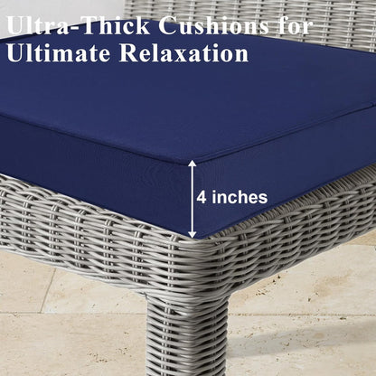 Outdoor Chair Cushions Set of 2 for Patio Furniture 22x22x4 Inch Waterproof Patio Chair Cushion 3 Year Color Fastness Square Elastic Foam Garden Sofa Couch Pads with Ties and Handle,Blue