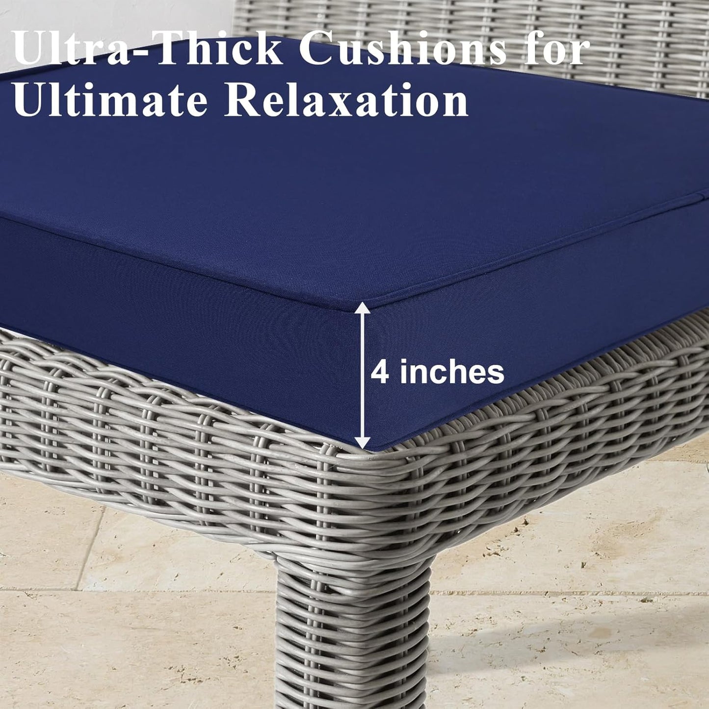 Outdoor Chair Cushions Set of 2 for Patio Furniture 19x19x4 Inch Waterproof Patio Chair Cushion 3 Year Color Fastness Square Elastic Foam Garden Sofa Couch Pads with Ties and Handle,Blue