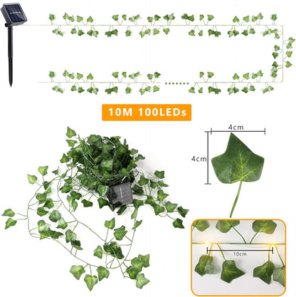 Brizled Solar Vine String Lights, 33ft 100 LED Solar String Lights, 8 Modes Artificial Ivy Leaf Solar Plant Vine Lights, Outdoor Ivy Fairy Lights for Outside Wedding Garden Fence Wall Hanging Decor