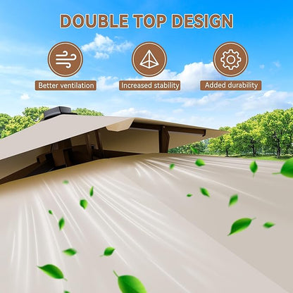 10' X 10' Cantilever Patio Umbrella Outdoor Heavy Duty Double Top Windproof Square Offset Umbrellas with 360-degree Rotation for Pool Deck Backyard, Beige