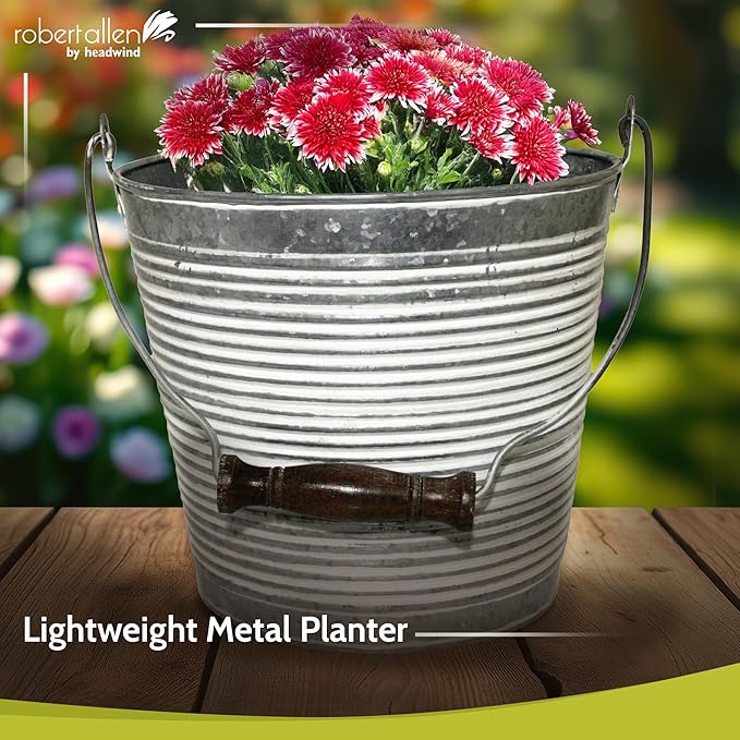 Headwind Vintage Collection Ribbed Planters – White Wash Flower Pots 10 Inch Indoor Plant Pots Bucket for Peace Lily, Pothos, & Lavender, Petunias, Basil Plant for Outdoor by Robert Allen