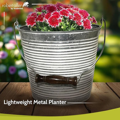 Headwind Vintage Collection Ribbed Planters – White Wash Flower Pots 10 Inch Indoor Plant Pots Bucket for Peace Lily, Pothos, & Lavender, Petunias, Basil Plant for Outdoor by Robert Allen