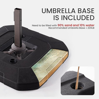 10x10 FT Cantilever Patio Umbrella with Base Included Double Top Outdoor Square Large Heavy Duty Aluminum Offset Umbrellas with 7 Level Tilt 360-degree Rotation for Pool Garden Deck,Black