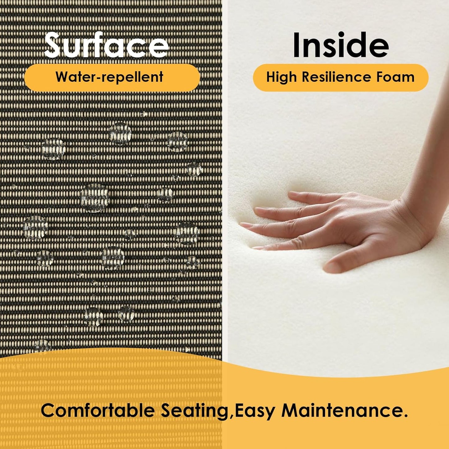 Outdoor Square Corner Seat Cushion, 19"x19"x3", Set of 4, Non Slip Seat Cushion Pads with Removable Cover for Patio Furniture, Garden Yard Lawn, Dark Black Tan Stripe