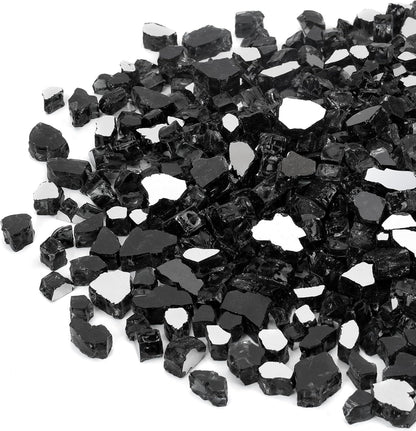 Mr. Fireglass 20 Pounds Black Reflective Fire Glass, 1/2 Inch High Luster Reflective Tempered Glass Rocks for Fire Pit Table Fireplace and Landscaping, Decorative Propane Gas Fireplace Glass Rocks