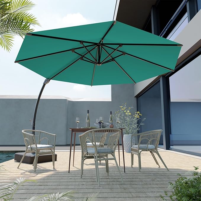 Outdoor Patio Umbrella with Sand Bag Included, 11 FT Deluxe Curvy Cantilever Umbrella Offset Hanging Umbrella with 360° Rotation for Market, Pool, Garden, Backyard, Deck