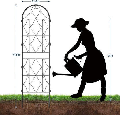 Garden Trellis 2 PCS - Tall 75 Inch x 20 Inch Metal Trellis for Climbing Plants & Vegetables | Rustproof Black Powder Coated Outdoor Plant Support | Patio Decor for Vines, Roses, Cucumbers, Tomatoes