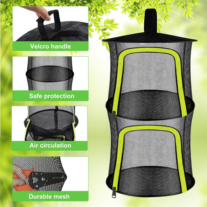 2 Layer Herb Drying Rack, Small Herb Drying Rack Hanging Mesh, Foldable Fish Drying Net with U-Shaped Zipper, Hooks, for Drying Herbs Plants, Flowers, Fruits, Food, Camping(2 Layers-11.81'')