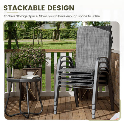 UDPATIO Patio Chairs Set of 8, Stackable Outdoor Dining Chairs with High Back, Breathable Textilene Fabric Outdoor Chair All Weather, 350LBS Capacity for Garden, Backyard (Dark Grey)
