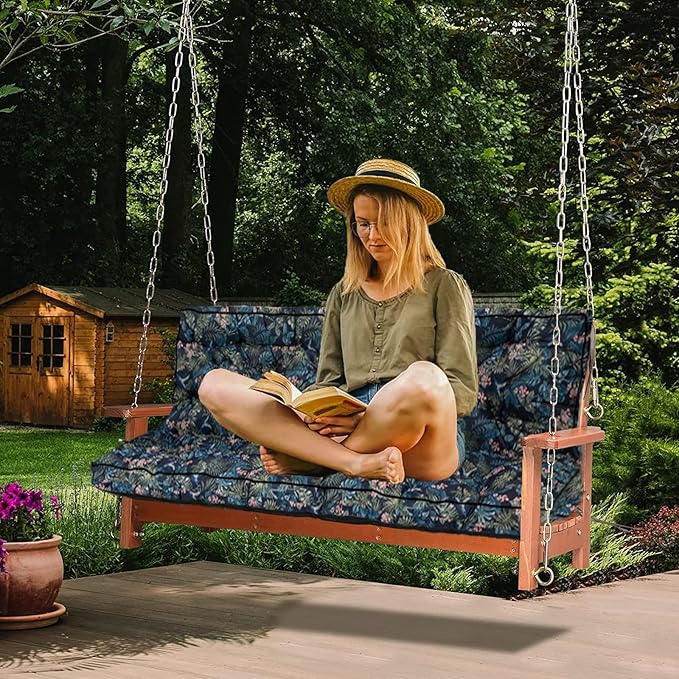 Swing Replacement Cushions with Backrest, 2 or 3 Seater Waterproof Non-Slip Overstuffed Swing Pad, Indoor/Outdoor Bench Cushion for Porch Chair Swing Garden Furniture (Hummingbird, 40 * 63 in)