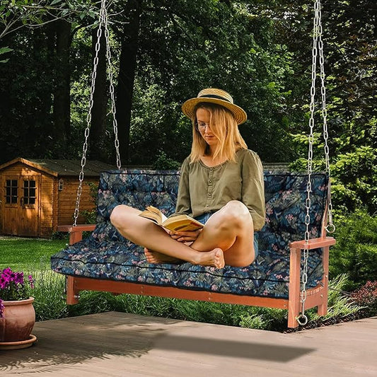 Swing Replacement Cushions with Backrest, 2 or 3 Seater Waterproof Non-Slip Overstuffed Swing Pad, Indoor/Outdoor Bench Cushion for Porch Chair Swing Garden Furniture (Hummingbird, 40 * 55 in)