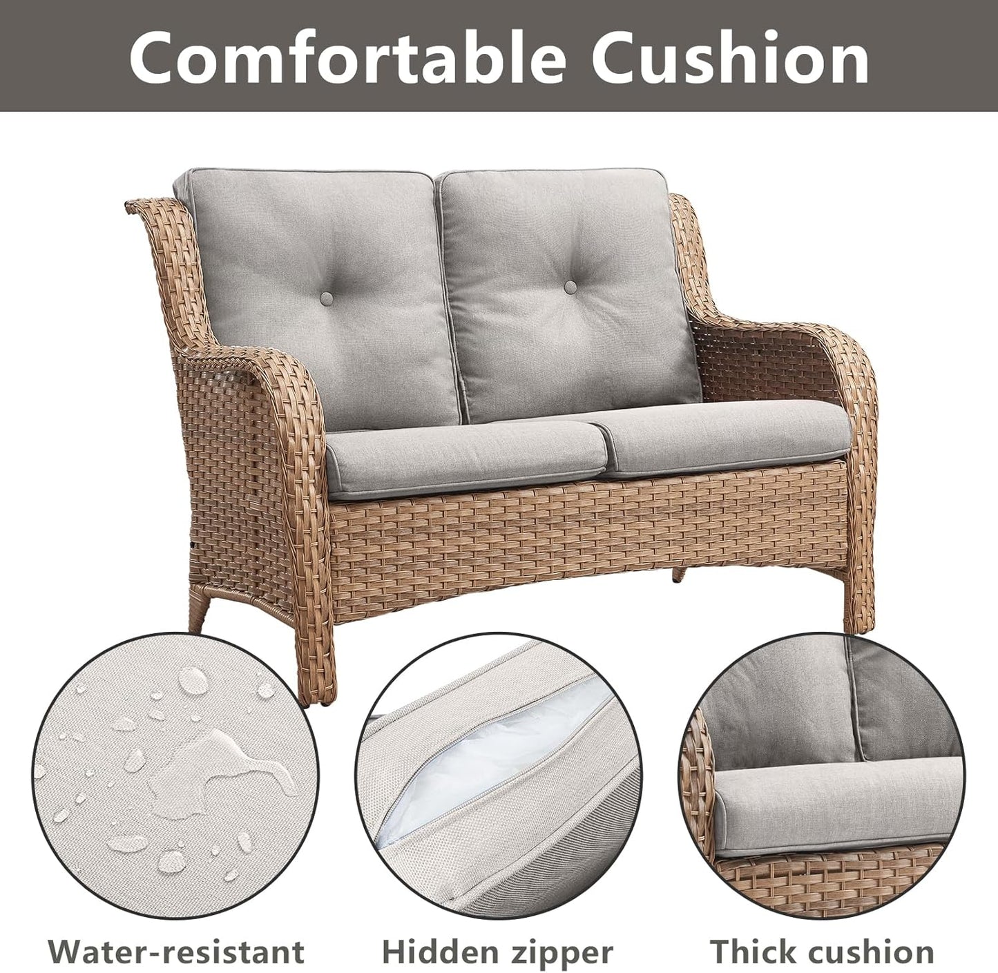 Outdoor Wicker Patio Furniture Set - 6 Piece Rattan Patio Conversation Set with 2 Rocking Swivel Chairs,2 Ottomans,1 Loveseat and 1 Coffee Table for Porch Deck Backyard Garden(Yellow/Beige)