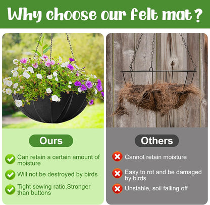 Adnee 6 Pcs 12 Inch Fabric Planter Basket Liner-Felt Flower Pot Liners-Hanging Plant Basket Fiber Insert for Garden Wall Hanging Planter Flower Vegetables(Round)