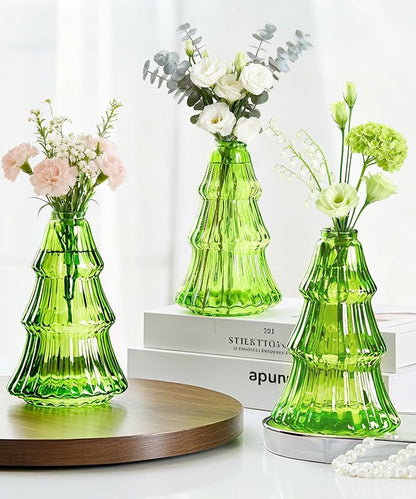 Nacome Christmas Tree Propagation Stations: 3PCS Plant Terrarium Glass Vases for Home Office Decor, for Plant Lovers Women Mom (Green)