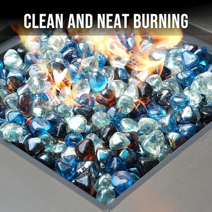 Skyflame 10-Pound Blended Fire Glass Diamonds for Fire Pit Fireplace Landscaping, 1/2 Inch Caribbean Blue, Crystal Ice, Amber Luster
