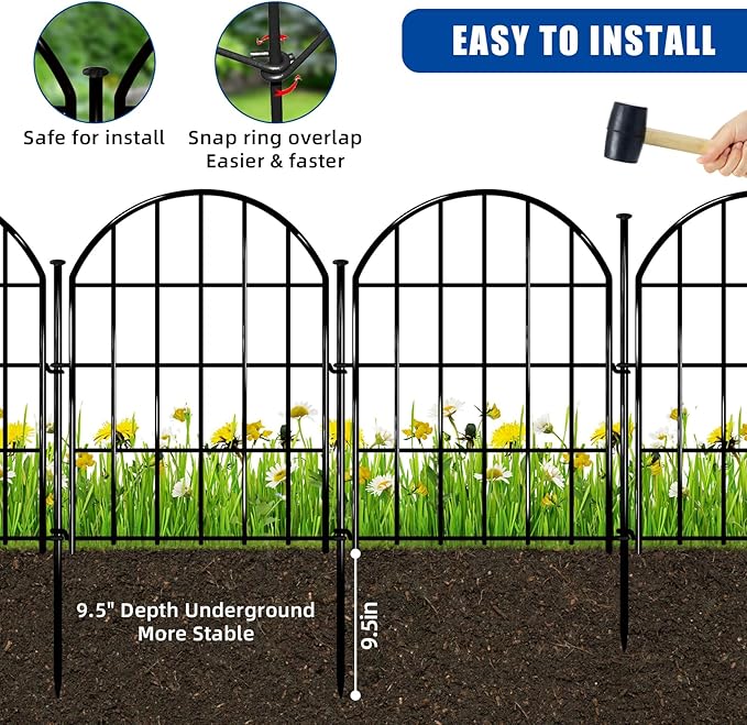 26 Pack Decorative Garden Fence, 17in X 28ft Arched No Dig Fence Border, Garden Edging Border, Rustproof Metal Animal Barrier with Ground Stake for Dog, Rabbit, Outdoor Yard Patio Decor