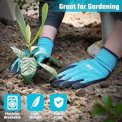 DT 6 Pairs Garden Gloves, Work Gloves with Latex Coating, Pink & Blue, Medium, for Gardening, Yard Work