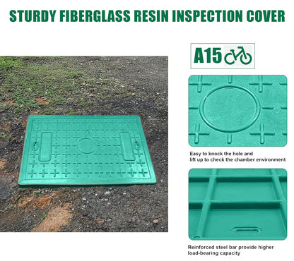 24x16x16 Underground Splice Box Rectangular Electrical Junction Boxes Polyethylene Distribution Pull Chamber W/FRP Inspection Cover Access Enclosure Pit Drillable Tapered Wiring Box for Cable