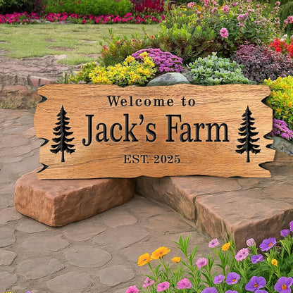 Custom Wooden Carved Cabin Sign, Personalized Outdoor Sign with Pine Trees, Camp Sign, Weekend Camping, Lake House Sign, Cottage Sign, Backyard Sign