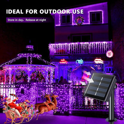 JMEXSUSS 2 Pack Solar Fairy Lights Outdoor, 33ft 100 LED Purple Christmas Lights, Waterproof 8 Modes Purple Solar Light for Outside Tree Garden Patio Halloween Christmas Decorations