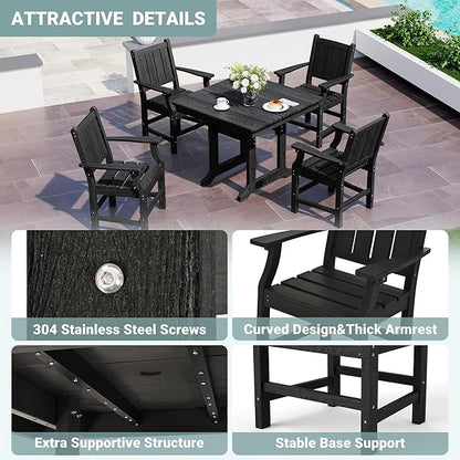 Pamapic 5 PCS Outdoor Dining Set, Spacious HDPE Outdoor Table and Chairs, Wood Grain Patio Furniture Sets with Elegant Armrest, All-Weather Patio Dining Table with Umbrella Hole, Black