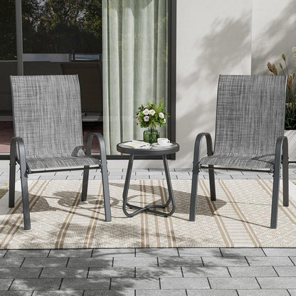 UDPATIO Patio Dining Set of 3, Outdoor Table and Chairs Set with Glass Table, 2 Stackable Patio Chairs with High Back, Outdoor Furniture Sets for Deck Garden Backyard Lawn Poolside (Dark Grey)