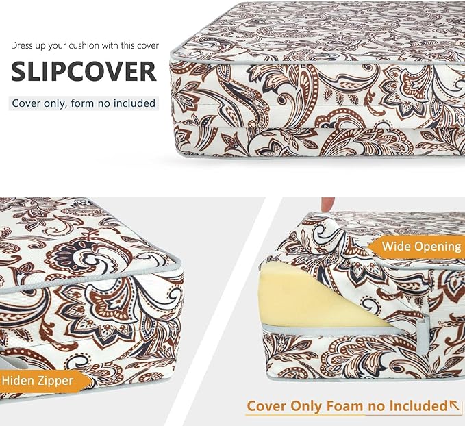 Porch Shield Outdoor Cushion Slipcovers Patio Chair Seat Cushion Covers Set 4 Waterproof Fade Resistant 19 x 19 x 4 inch, Paisley