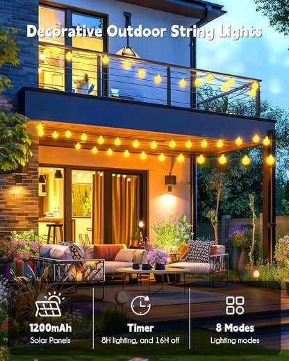 Brightown Solar String Lights Outdoor Waterproof, 19.6Ft 60 LED Globe Solar Patio Lights, 8 Modes Balcony Lights for Yard Patio Tree Canopy Party Camping Balcony Decor(Warm White)
