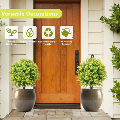 28" Artificial Boxwood Topiary Tree Yellow– UV Resistant Outdoor Faux Topiary Plant, Realistic Fake Topiary Bush for Porch, Patio, Front Door, Fake Evergreen Tree Home Decor