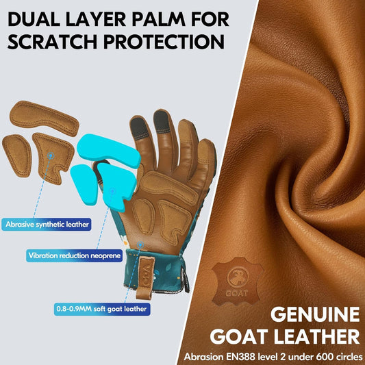 Vgo... 1Pair Gardening Gloves for Women, Goatskin leather Thorn Proof Working Gloves for Weeding, Digging, Raking, Pruning and Planting,Touchscreen(S,Dark Green,GA7471)