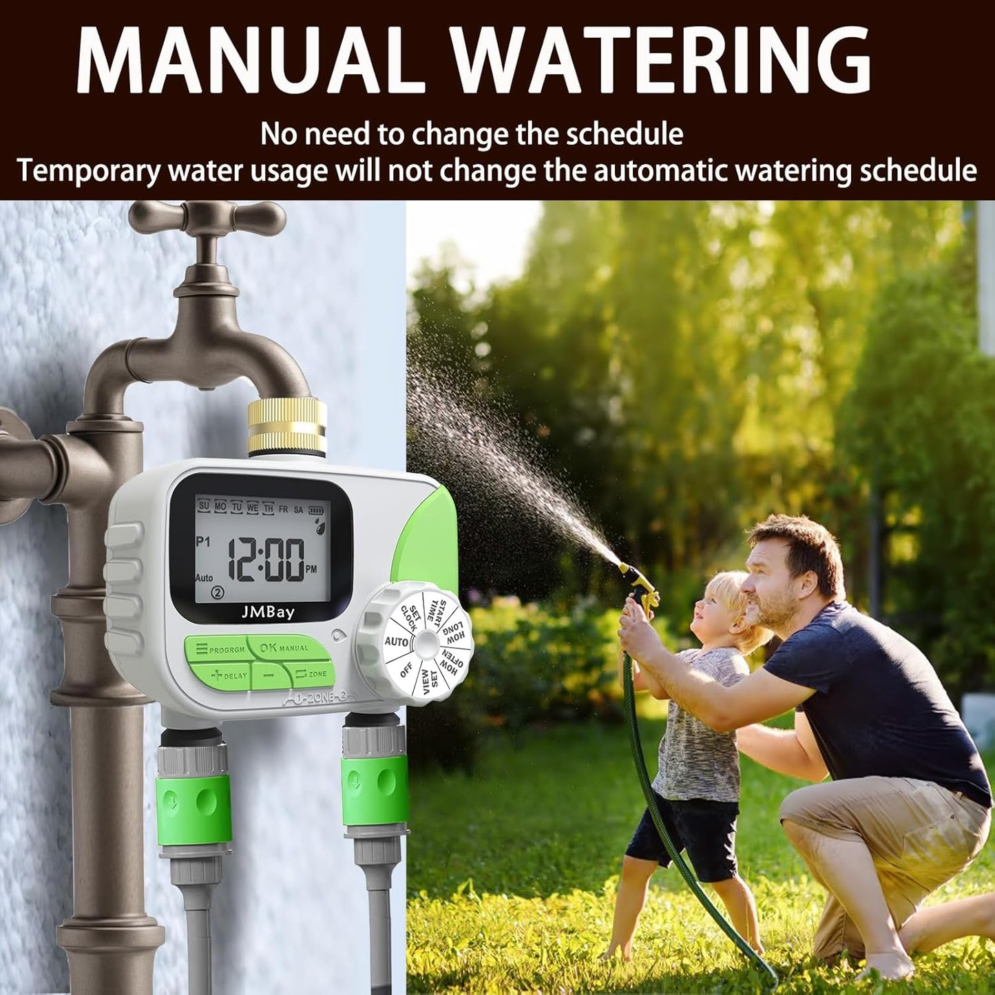 Sprinkler Timer Water Timer for Garden Hose 2 Zone, Auto Faucet Hose Timers and Irrigation System for Yard Greenhouse, Waterproof Digital Sprinkler Controller with Pure Brass Inlet for Lawn