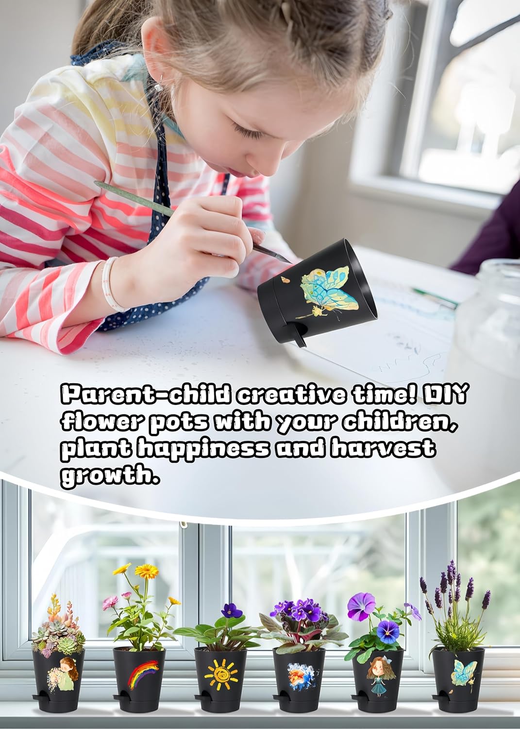 12 Pack 4 Inch Self Watering Plant Pots with Drainage and Saucers，Plastic Flower Pots for Indoor and Outdoor Plants, Nursery Planters for Houseplants and Herbs Black, 4 inch 12pcs