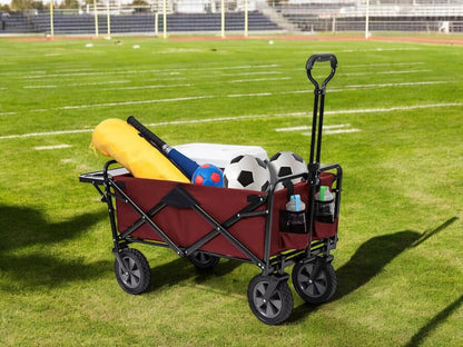 Heavy Duty Steel Frame Collapsible Folding Wagon with Table,150 Pound Capacity Outdoor Camping Garden Utility Wagon Yard Cart (Red, 2PACK)