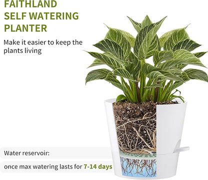 FaithLand 2-Pack 8 Inch Planter Pots for Indoor Outdoor Plants, Self Watering Flower Pots with Deep Reservoir, White with Terracotta …