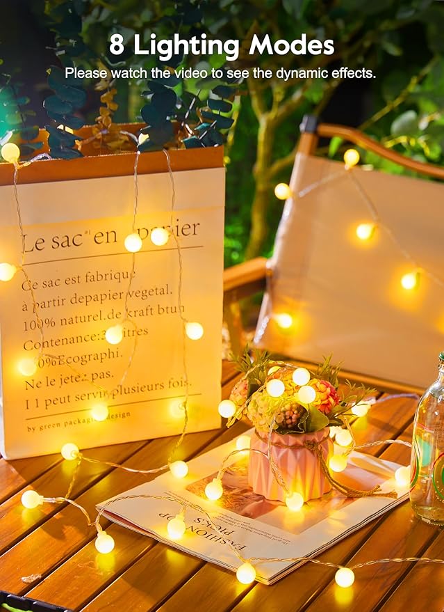 Brightown Solar Lights Outdoor Waterproof, 33Ft 100 LED Globe Solar String Lights for Outside, 8 Modes Outdoor Solar Lights for Yard Balcony Patio Tree Canopy Party (Warm White)