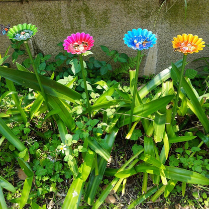 4 Pack Bee Watering Station, Bee Baths for Garden with Glass Marbles, Colorful Metal Butterfly Bird Water Feeder Supplies for Outdoor Garden Yard Farm Decor Flower Design (Green,Red,Blue,Yellow)