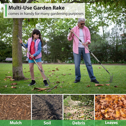 Rake for Leaves, Garden Bow Rake Heavy Duty, 48 in Leaf Rakes for Lawns, Yard Gardening Tools with Back-Saving Handle, 14 Metal Tines Head for Loosen Soil, Clear Gravel Grass Rock, Level Mulch