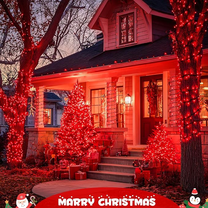 JMEXSUSS 2 Pack Red Christmas Lights Outdoor, Total 200 LED 66 FT Red Solar Lights for Outside, Solar String Lights Outdoor for Christmas Tree Yard Garden Decor