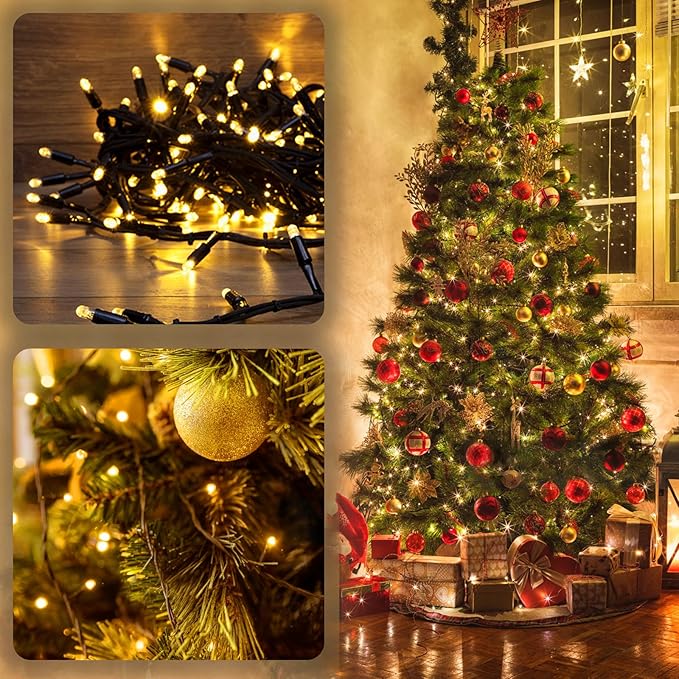 2 Pack 480 LED Solar String Lights for Outside, 170 FT Super Long Solar Chrismas Lights Outdoor with 8 Modes & Memory Function, Waterproof Twinkle Light for Xmas Tree Party Decorations (Warm White)