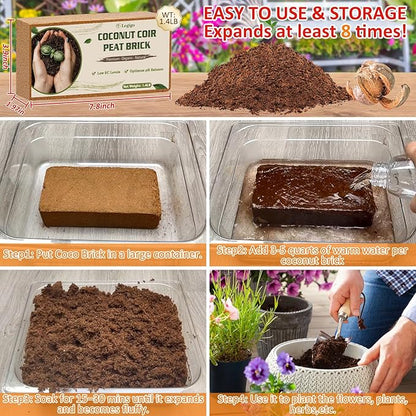 Legigo 8 Pack Coco Coir Bricks (11.2lb), 100% Organic Coconut Coir Fiber Potting Soil for Plants, Compressed Coco Peat Seed Starter, Coconut Husk Potting Mix for Indoor & Outdoor Plants, Gardening
