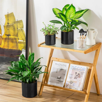 vancasso Ceramic Plant Pots, 4.25+5.25+6.25 Inch Planter Pot with Drainage Hole, Flower Pots for Indoor Outdoor Plants, Set of 3, Black