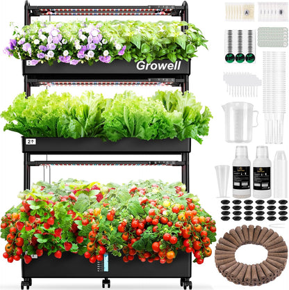Growell Large Hydroponics Growing System Kit, 90 Pods Vertical Hydroponic Garden with 2 Light Modes Grow Light, Auto Circulating Water System, 40L Indoor Gardening System for Herb Vegetable Fruit