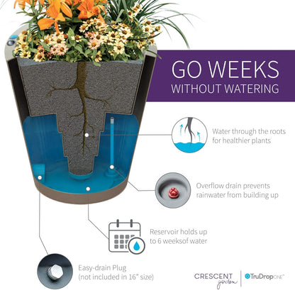 Crescent Garden Dot TruDrop Indoor/Outdoor Planter, Self-Watering Plant Pot, 26 Inches, (Alpine White)