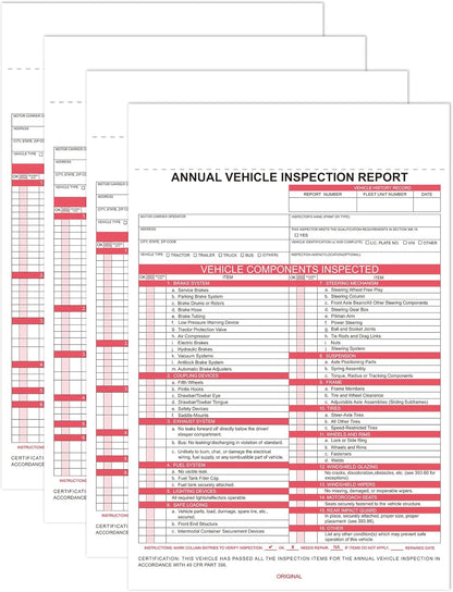 30-Pack Annual Vehicle Inspection Report Form & Adhesive Vinyl Label 2-Ply,3-Ply Carbonless Form DOT Compliant