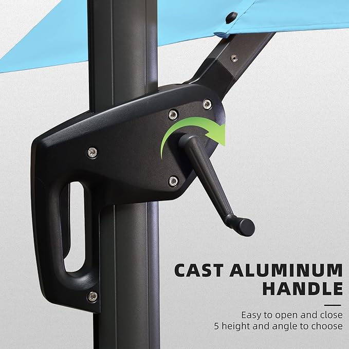 PURPLE LEAF 10' X 13' Patio Umbrella Outdoor Cantilever Rectangle Umbrella Aluminum Offset Umbrella with 360-degree Rotation for Garden Deck Pool Patio, Turquoise Blue