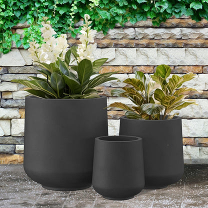 Kante 15.3"+11.6"+8.2" Dia Round Concrete Planter, Large Outdoor Indoor Planter Pots Containers with Drainage Holes and Rubber Plug for Home Garden Patio, Black