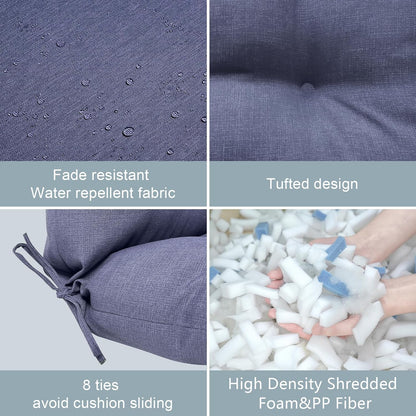 LVTXIII Patio Tufted High Back Seat Cushion Set of 2 Outdoor Rocking Chair Cushions, Replacement Adirondack Chair Cushion with Ties for Garden Balcony Chairs Use, 44” L x 22” W, Navy Textured