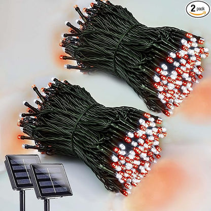 2 Pack 200 LED Solar Christmas Lights Outdoor Waterproof, Solar String Lights for Outside, Solar Outdoor String Light with 8 Lighting Modes for Xmas Tree Wedding Party Yard Decorations (Red and White)